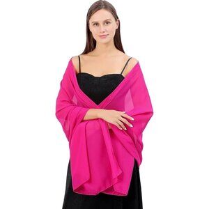 Women Rose Red Elegant Soft Sheer Chiffon Stole Bride Wedding Shawls and Wraps